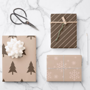 Modern Minimalist Beige & Brown Christmas Pattern Wrapping Paper Sheet