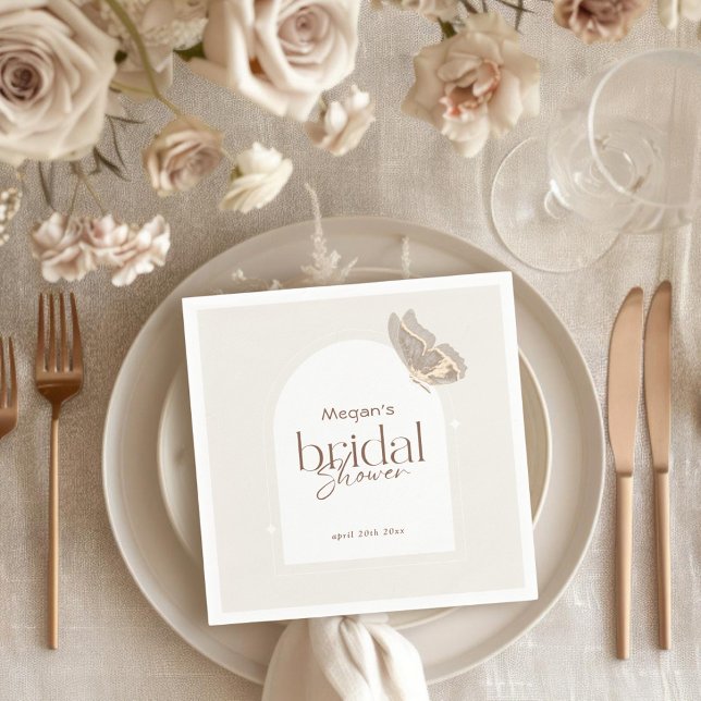 Modern Minimalist Beige Butterfly Bridal Shower Napkin (Creator Uploaded)