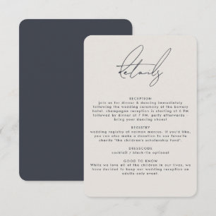 Modern Minimalist Beige Calligraphy Wedding Detail Enclosure Card