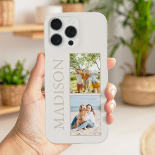 Modern Minimalist Beige Custom Photo Monogram iPhone 16 Pro Max Case