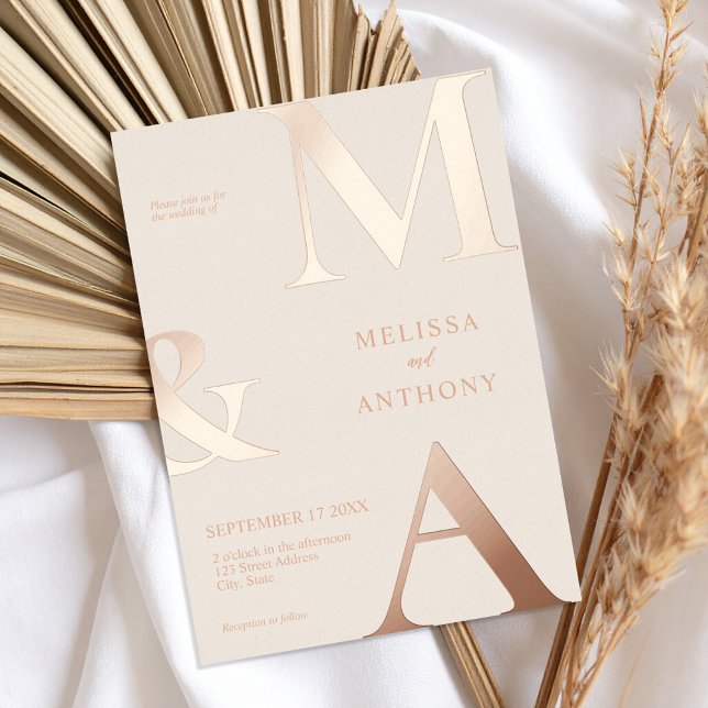 Modern Minimalist Beige Rose Gold Monogram Wedding (Creator Uploaded)