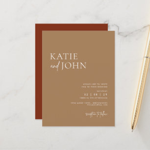 Modern Minimalist Beige Tan Boho Wedding Announcement Postcard