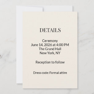Modern Minimalist Beige Wedding Details Card