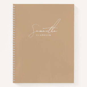 Modern Minimalist Beige & White Script Name Notebook