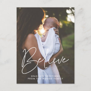 Modern minimalist Believe Holiday photo Postcard