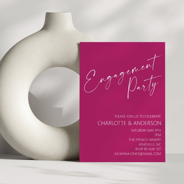 Modern Minimalist Berry Script Engagement Party Invitation (Creator Uploaded)