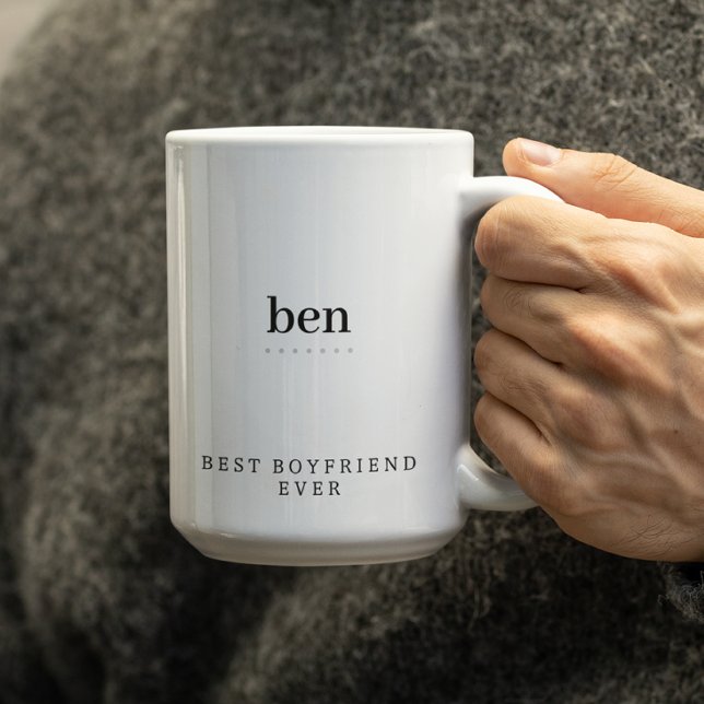 Modern Minimalist Best Boyfriend Ever Personalised Two-Tone Coffee Mug (Creator Uploaded)