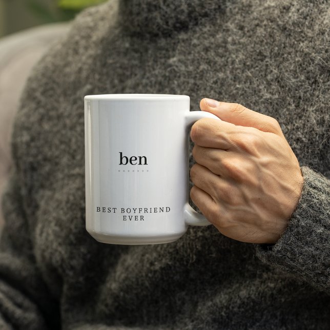 Modern Minimalist Best Boyfriend Ever Personalised Two-Tone Coffee Mug (Creator Uploaded)
