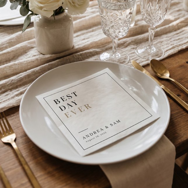 Modern Minimalist Best Day Ever Wedding Napkin (Creator Uploaded)
