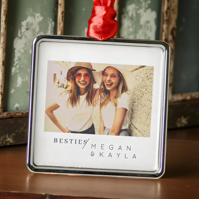 Modern Minimalist Best Friends BFF Photo Metal Tree Decoration (Creator Uploaded)