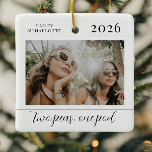 Modern Minimalist Best Friends Photo Christmas Ceramic Ornament
