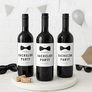 Modern Minimalist Big Bold Black Bachelor Party Wine Label