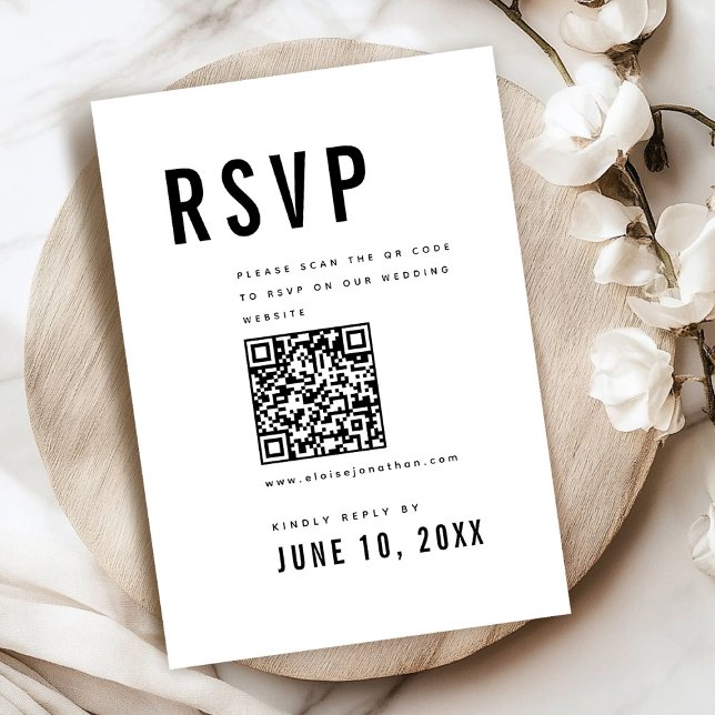Modern Minimalist Big Bold Monogram Chic QR Code RSVP Card (Modern Minimalist Big Bold Monogram Chic QR Code classic wedding  RSVP Card)