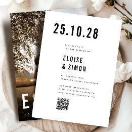 Modern Minimalist Big Bold Monogram Photo QR Code Save The Date