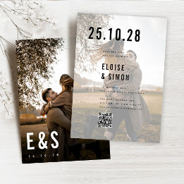 Modern Minimalist Big Bold Monogram Photo QR Code Save The Date
