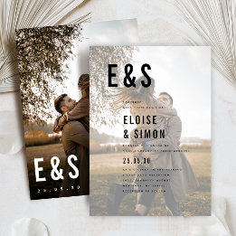 Modern Minimalist Big Bold Monogram Photo Wedding Invitation