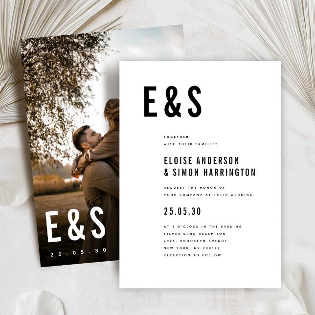 Modern Minimalist Big Bold Monogram Photo Wedding Invitation (Modern Minimalist Big Bold Monogram Simple Classic Photo Wedding Invitation)