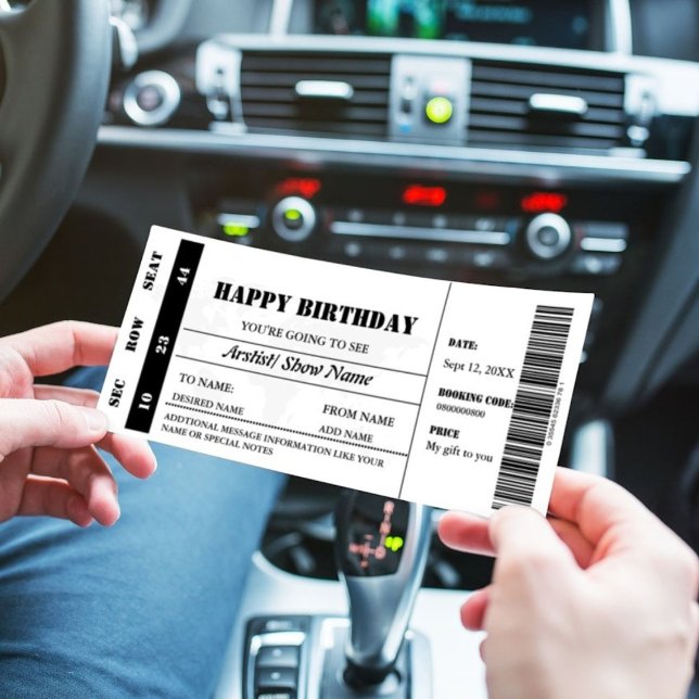 Modern Minimalist Birthday Gift Concert Ticket  Invitation (Creator Uploaded)