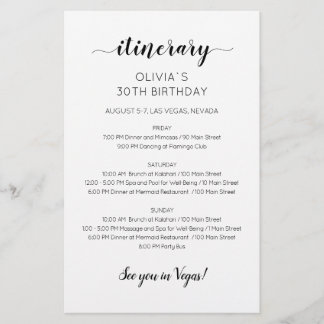 Modern Minimalist Birthday Itinerary Invitation