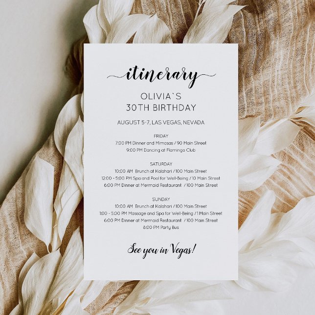 Modern Minimalist Birthday Itinerary Invitation (Modern Minimalist Birthday Itinerary Invitation)
