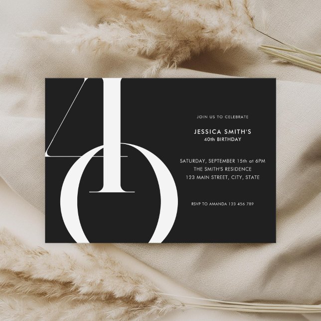 Modern Minimalist Black 40th Birthday Invitation (Creator Uploaded)