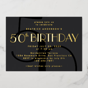 Modern Minimalist Black 50th Birthday Gold