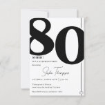 Modern minimalist black 80th birthday invitation<br><div class="desc">Modern and elegant black and white minimalist 80th birthday party invitation features stylish number 80. Great surprise adult birthday invitation for men and women.</div>