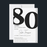Modern minimalist black 80th birthday invitation<br><div class="desc">Modern and elegant black and white minimalist 80th birthday party invitation features stylish number 80. Great surprise adult birthday invitation for men and women.</div>