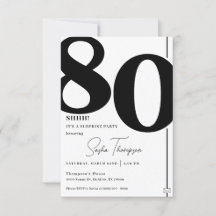 Modern minimalist black 80th birthday invitation