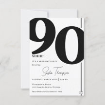 Modern minimalist black 90th birthday invitation