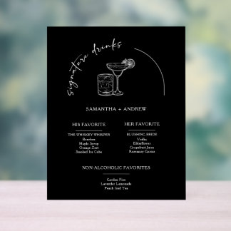Modern Minimalist Black Acrylic Drink Menu Card Acrylic Sign