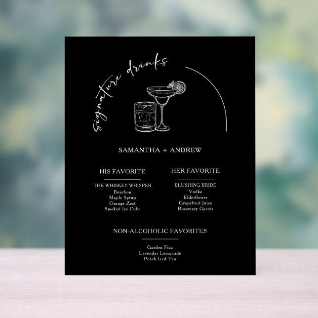 Modern Minimalist Black Acrylic Drink Menu Card Sign (Neutral)