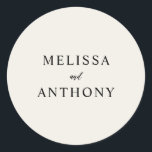 Modern Minimalist Black and Ecru Wedding Classic Round Sticker<br><div class="desc">Easily personalise your wedding invitation stickers with this editable design. Features minimal typography design in black and ecru colour.</div>