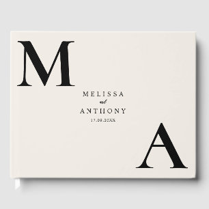 Modern Minimalist Black and Ecru Wedding Guest Book