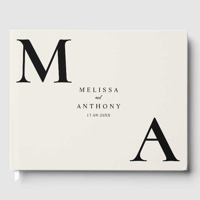 Modern Minimalist Black and Ecru Wedding Guest Book (Front)