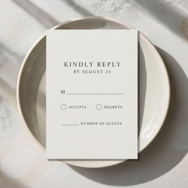 Modern Minimalist Black and Ecru Wedding  RSVP Card (Creator Uploaded)