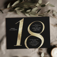 Modern minimalist black and gold 18th birthday