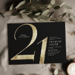 Modern minimalist black and gold 21st birthday invitation<br><div class="desc">Modern minimalist 21st birthday party invitation features stylish faux gold foil number 21 and your party details in classic serif font on black background colour, simple and elegant, great surprise adult milestone birthday invitation for men and women. the black background colour can be changed to any colour of your choice....</div>