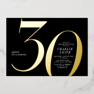 Modern minimalist black and gold 30th birthday