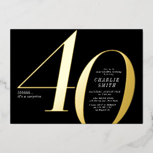 Modern minimalist black and gold 40th birthday