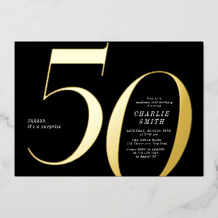 Modern minimalist black and gold 50th birthday