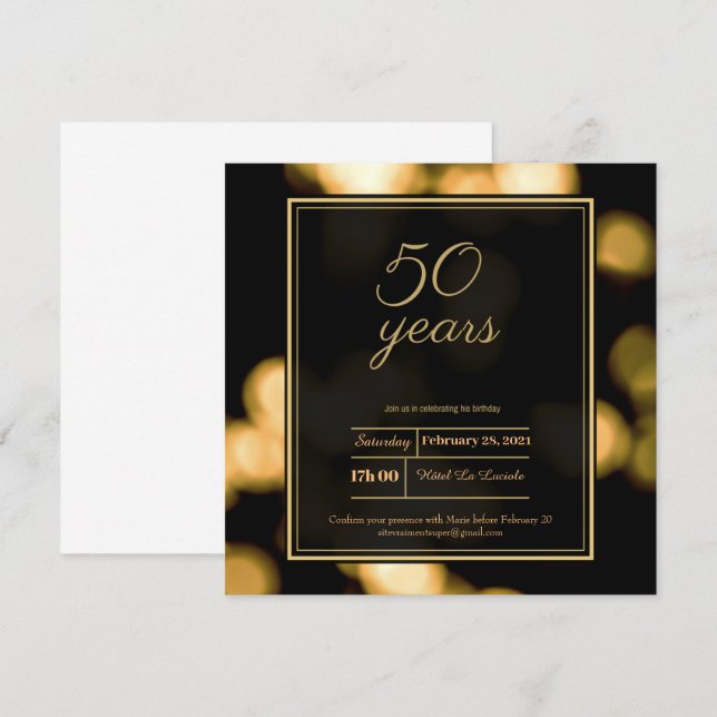 Modern minimalist black and gold 50th birthday inv invitation (Front/Back)