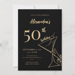 Modern minimalist black and gold 50th birthday invitation
