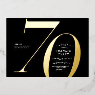 Modern minimalist black and gold 70th birthday