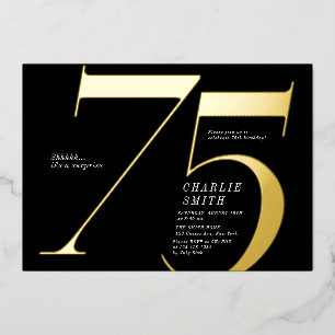 Modern minimalist black and gold 75th birthday