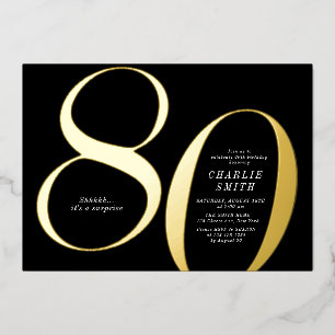 Modern minimalist black and gold 80th birthday