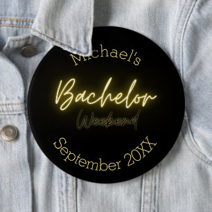 Modern Minimalist Black and Gold Bachelor Party 6 Cm Round Badge