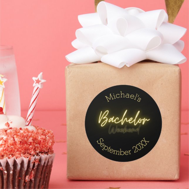 Modern Minimalist Black and Gold Bachelor Party Classic Round Sticker (Party)