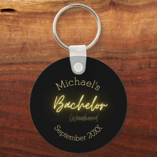 Modern Minimalist Black and Gold Bachelor Party  Key Ring