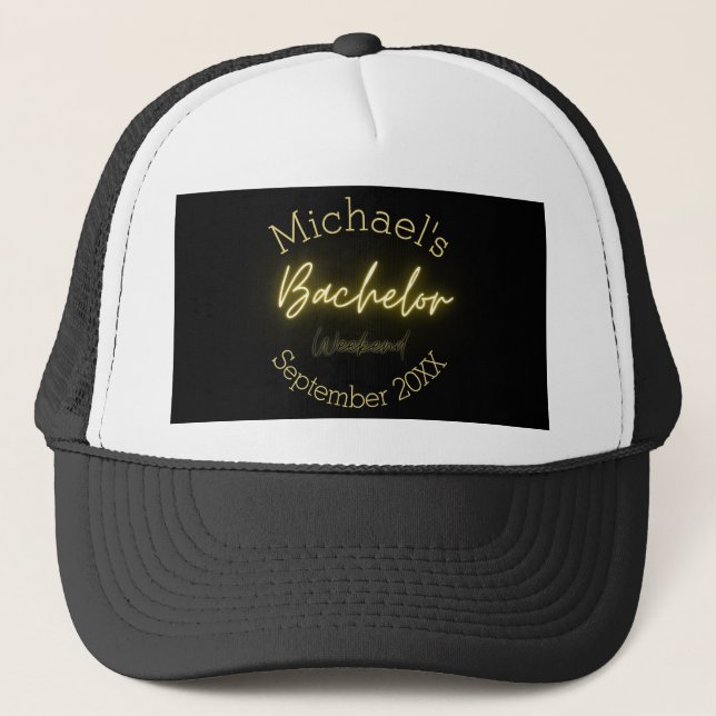 Modern Minimalist Black and Gold Bachelor Party  Trucker Hat (Front)
